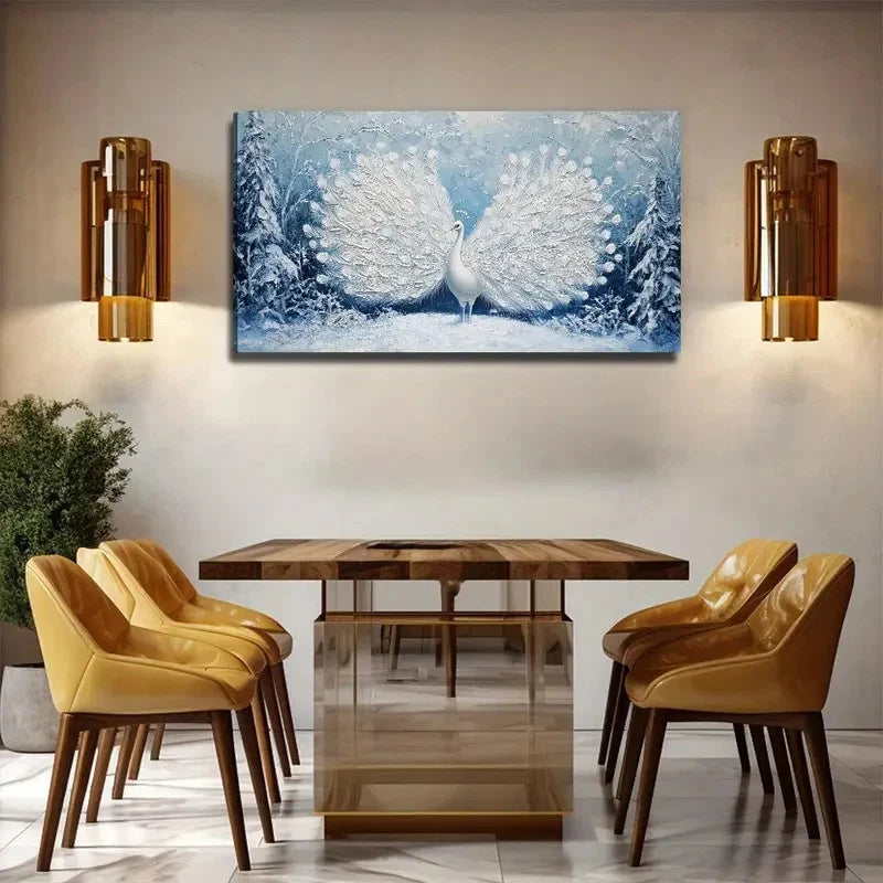White Peacock Perfect Wall Art Canvas Office Home Room Framed 120x60cm