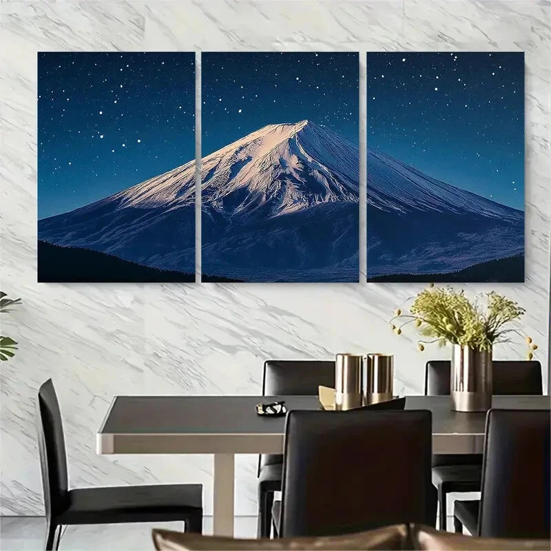3pcs Snowy Mountain Peak Starry Night Sky Metal Print Ready to Hang Art - Bella Home Decor