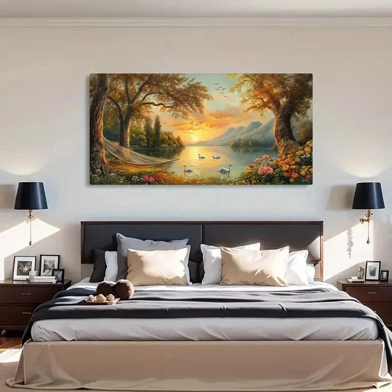 Tranquil Boat Golden Sunset Wall Art Canvas Office Home Room Framed 120x60cm - Bella Home Decor