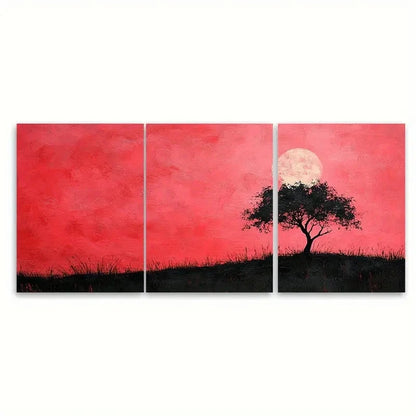 3pcs Pink Sky with Black Tree Silhouette RI   Wall Art Set Canvas Framed 40x60cm - High Quality Print 100% Australian Made Wall Canvas Ready to Hang