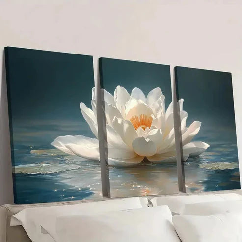 3pcs Serene Blue & Golden Accent SR Wall Art Set Canvas Unframed - High Quality Print 100% Australian Made Wall Canvas - Bella Home Decor