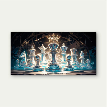 Glowing Glass Chess Pieces Modern Wall Art Canvas Office Home Framed 120x60cm