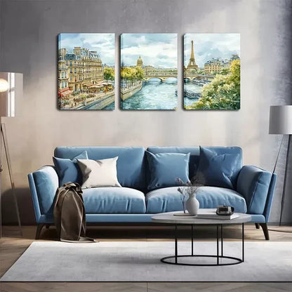 3pcs Paris Tower Below The City Scenery Wall Art Canvas Unframed - High Quality Print 100% Australian Made Wall Canvas