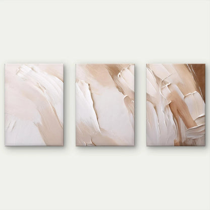 3pcs Modern Minimalist Beige and White Textured Wall Art Set Canvas Framed 60x90cm - High Quality Print 100% Australian Made Wall Canvas Ready to Hang