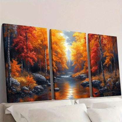 3pcs Vibrant Forest Stream Colorful Floral Wall Art Set Canvas Framed 40x60cm - High Quality Print 100% Australian Made Wall Canvas Ready to Hang