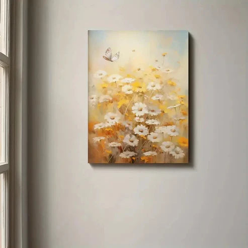 Beautiful Vintage Wildflower And Butterfly Painting 60x90cm Metal Print Ready to Hang