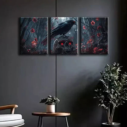 3pcs Raven skull Art Set Canvas Unframed - High Quality Print 100% Australian Made Wall Canvas