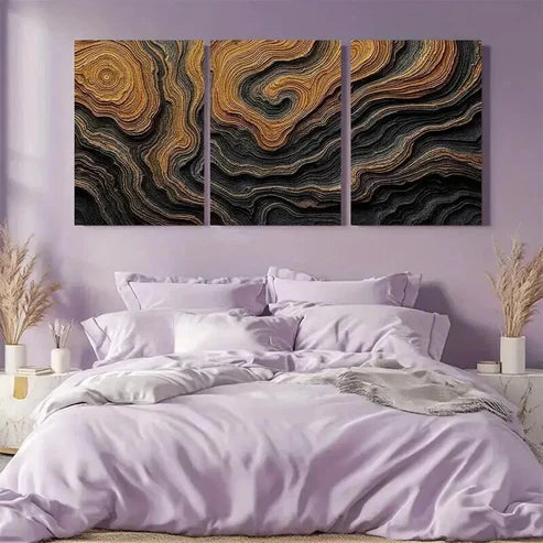 3pcs Abstract Black and Golden Bold Earthy Wall Art Canvas Unframed - High Quality Print 100% Australian Made Wall Canvas