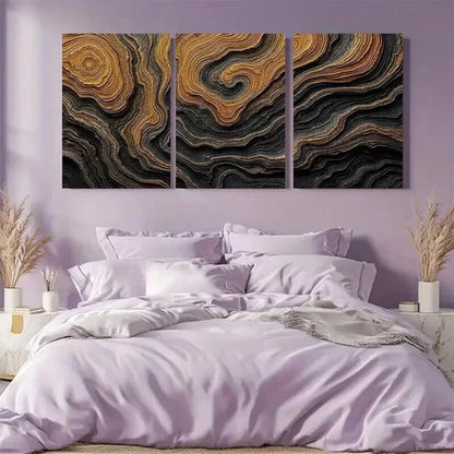 3pcs Abstract Black and Golden Bold Earthy Wall Art Canvas Unframed - High Quality Print 100% Australian Made Wall Canvas