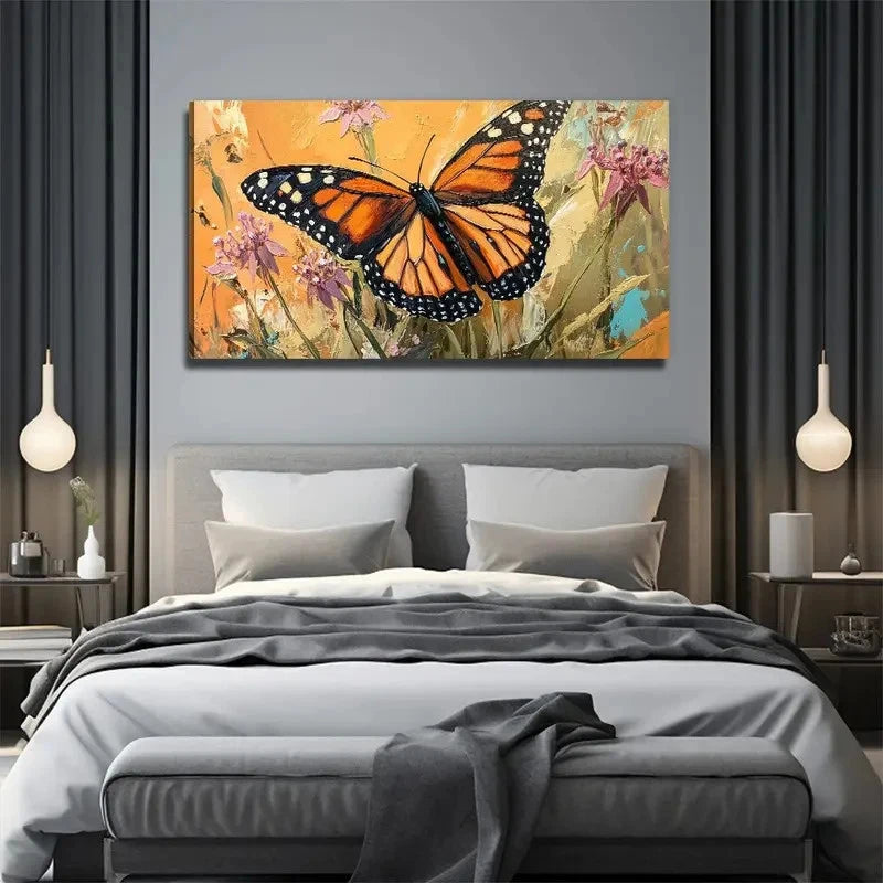 Brown Butterfly Suitable Wall Art Canvas Office Home Room Framed 120x60cm