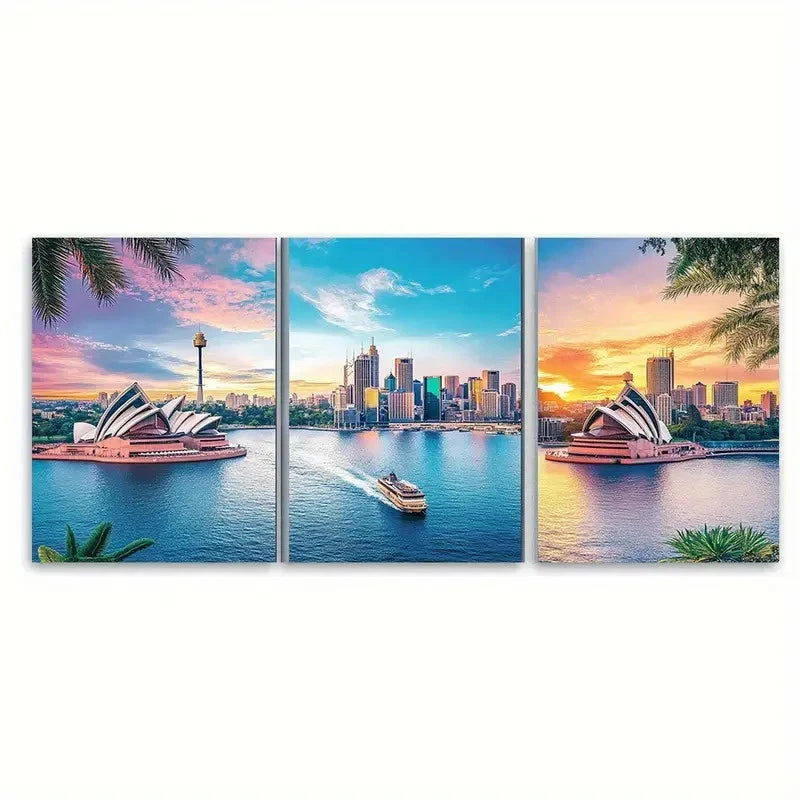 3pcs Melbourne, Perth, Australia travel i  Wall Art Set Canvas Framed 60x90cm - High Quality Print 100% Australian Made Wall Canvas Ready to Hang