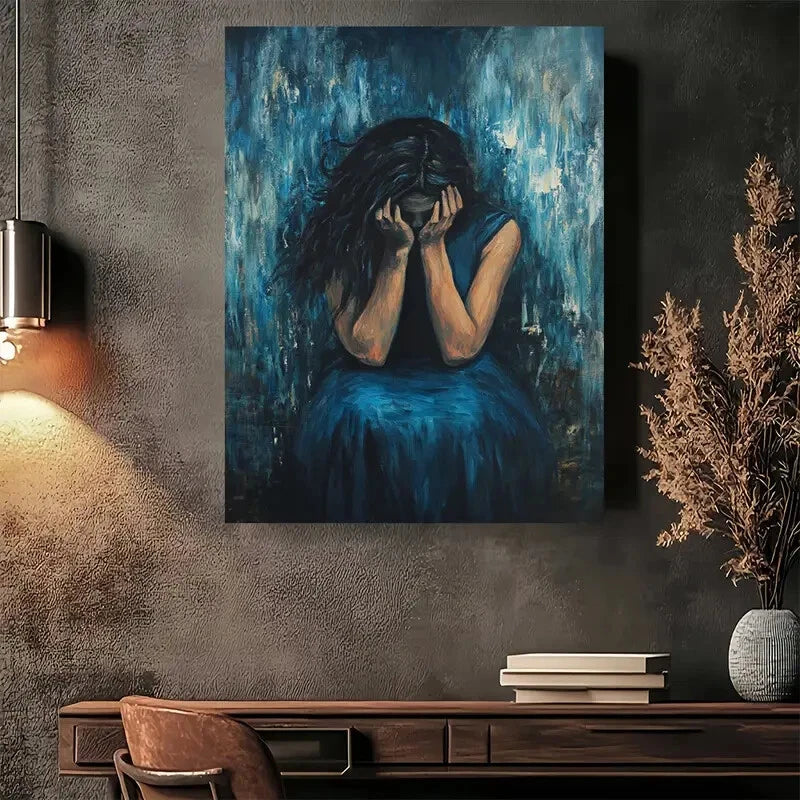 Beautiful Emotional Depth Abstract Woman Painting 40x60cm Metal Print Ready to Hang - Bella Home Decor