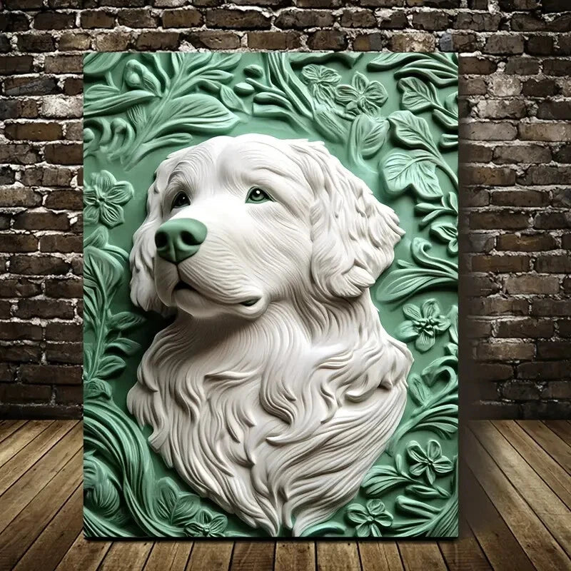 Great Pyrenees with a Green Design Painting 40x60cm Metal Print Ready to Hang - Bella Home Decor