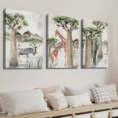 3pcs African Animals Jungle Theme Wall Art Set Canvas Unframed - High Quality Print 100% Australian Made Wall Canvas - Bella Home Decor