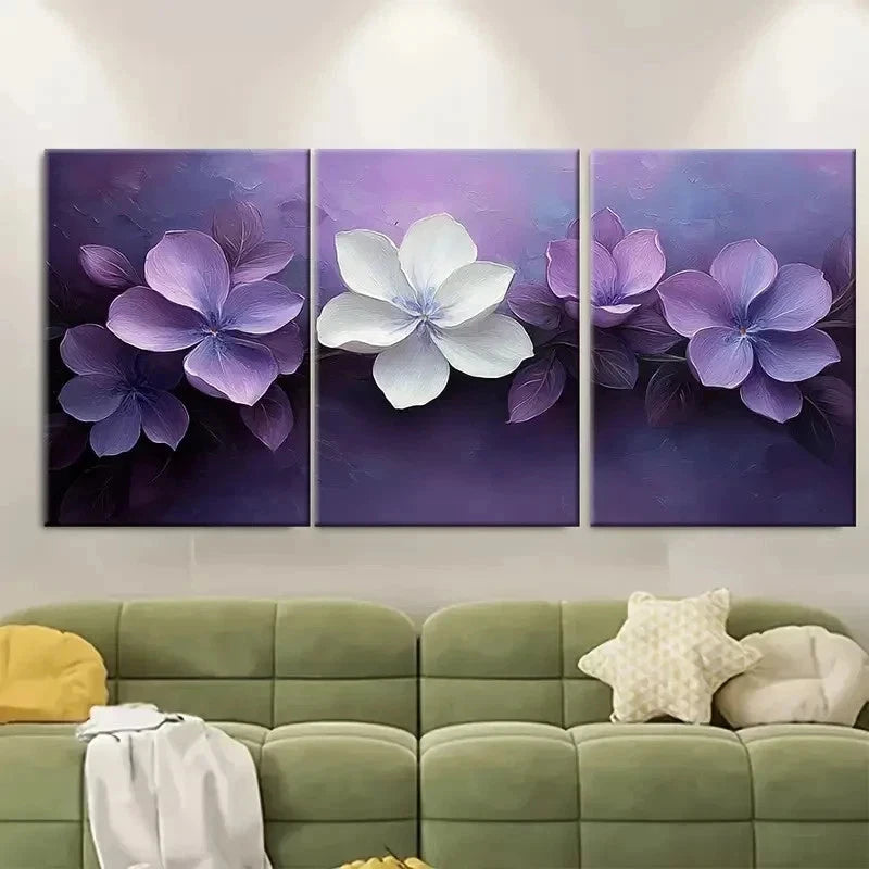 3pcs Lilac White Floral EW  Wall Art Set Canvas Framed 60x90cm - High Quality Print 100% Australian Made Wall Canvas Ready to Hang