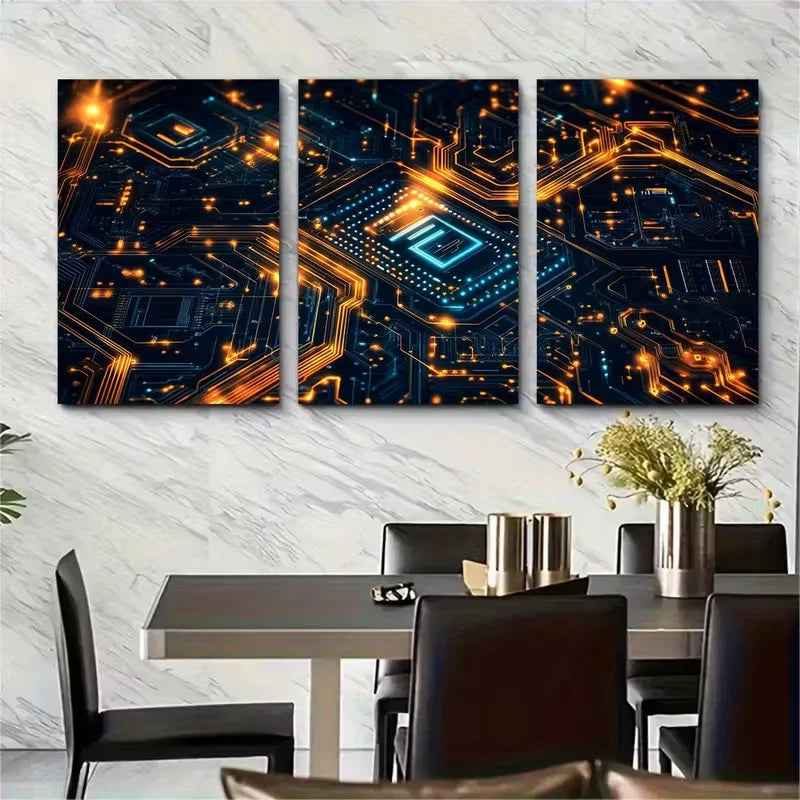 3pcs Circuit Board Technology Metal Print Ready to Hang Art - Bella Home Decor