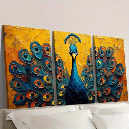 3pcs Peacock Blue & Green Feathers Ar  Wall Art Set Canvas Framed 60x90cm - High Quality Print 100% Australian Made Wall Canvas Ready to Hang