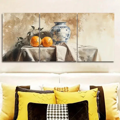3pcs Still life painting of an old vase Wall Art Set Canvas Unframed - High Quality Print 100% Australian Made Wall Canvas