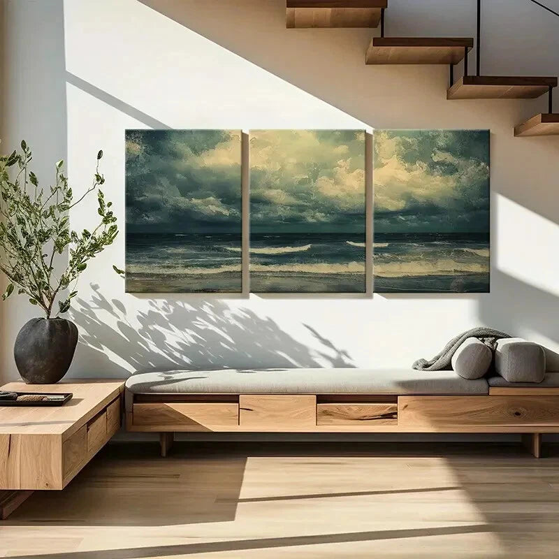 3pcs Ocean Waves Stormy Sky Moody Atmosphere Metal Print Ready to Hang Art - Bella Home Decor
