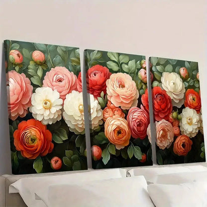 3pcs red, pink & white hydrangea & ranunculus     Framed Wall Art Set Canvas Framed 50x70cm - High Quality Print 100% Australian Made Wall Canvas Ready to Hang