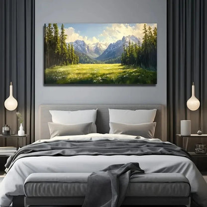Pine Trees & Wildflowers Modern Wall Art Canvas Office Home Room Framed 120x60cm