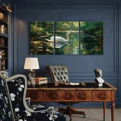 3pcs Artistic Swan Lake Scenery Forest Reflections Metal Print Ready to Hang Art - Bella Home Decor