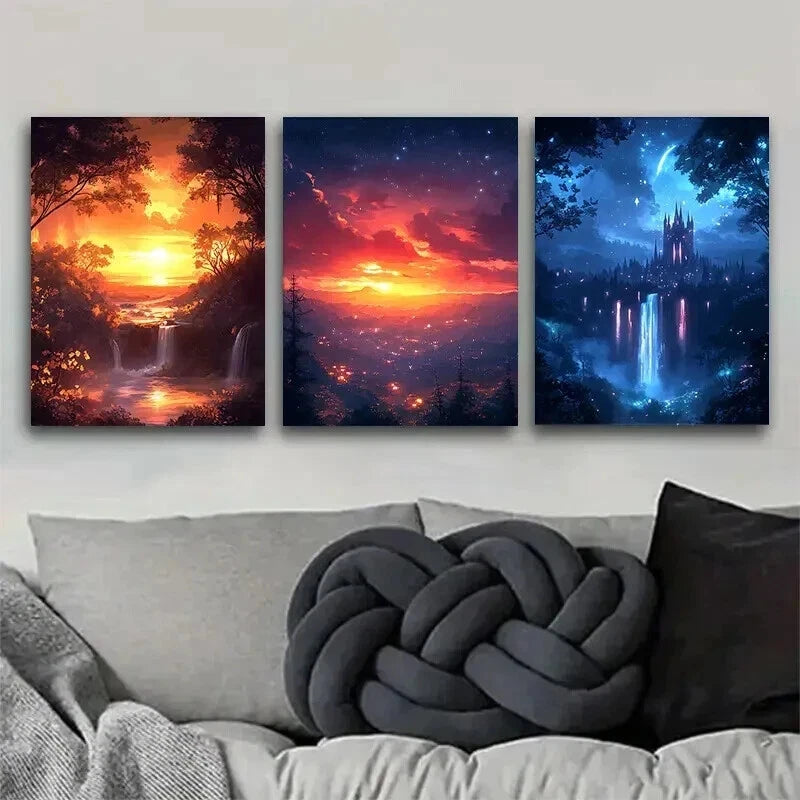3pcs Fantasy Landscape Enchanted Décor Perfect Wall Art Set Canvas Framed 60x90cm - High Quality Print 100% Australian Made Wall Canvas Ready to Hang