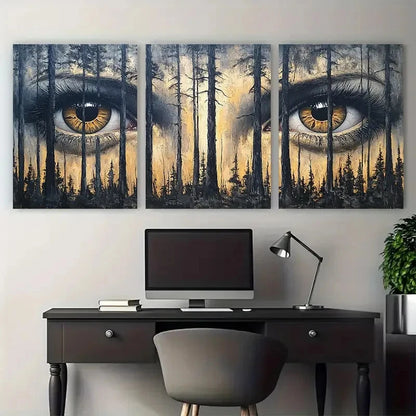 3pcs Forest Eyes Painted on Trees Design Wall Art Set Canvas Framed 50x70cm - High Quality Print 100% Australian Made Wall Canvas Ready to Hang - Bella Home Decor