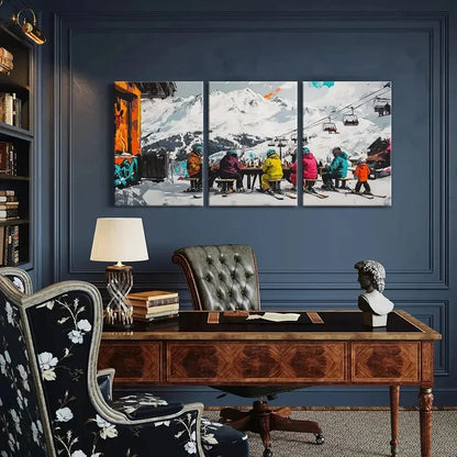 3pcs Snowy Mountains Ski Resort Cable Cars Metal Print Ready to Hang Art - Bella Home Decor