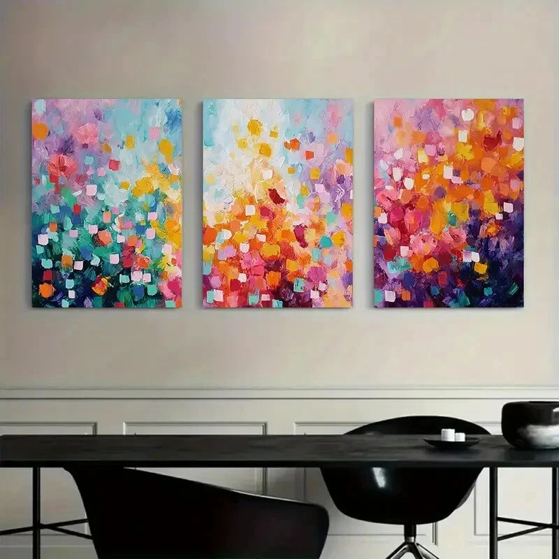 3pcs Flowers Numerous Large Brushstrokes Metal Print Ready to Hang Art - Bella Home Decor