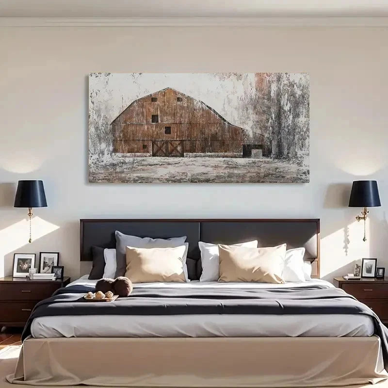 Rustic Farmhouse Barn Abstract Wall Art Canvas Office Home Room Framed 120x60cm - Bella Home Decor