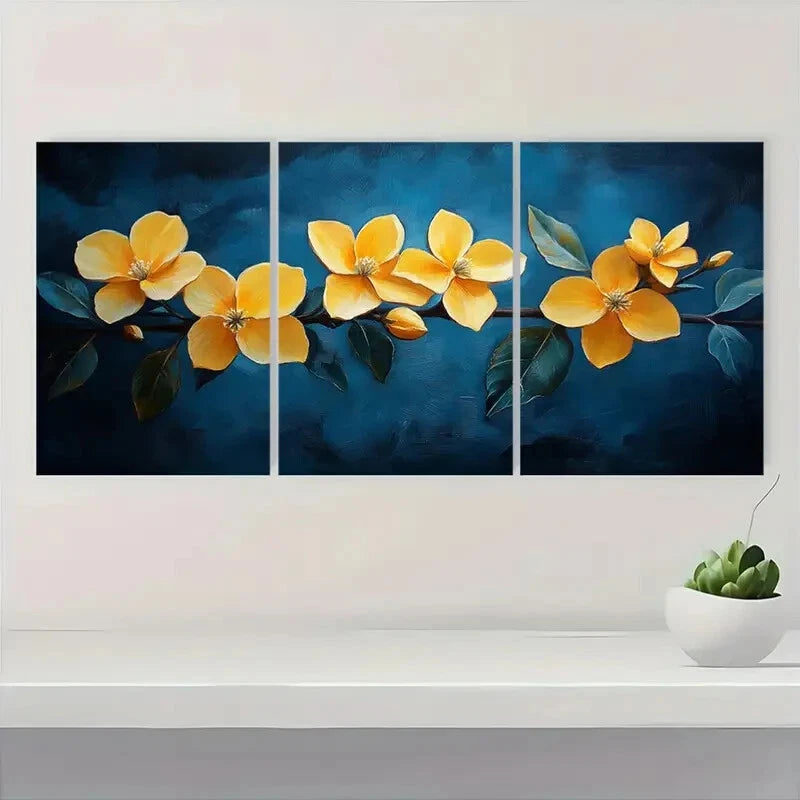 3pcs Vibrant Yellow Jasmine Flower Elegant Floral Metal Print Ready to Hang Art - Bella Home Decor