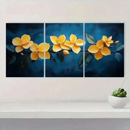 3pcs Vibrant Yellow Jasmine Flower Elegant Floral Metal Print Ready to Hang Art - Bella Home Decor