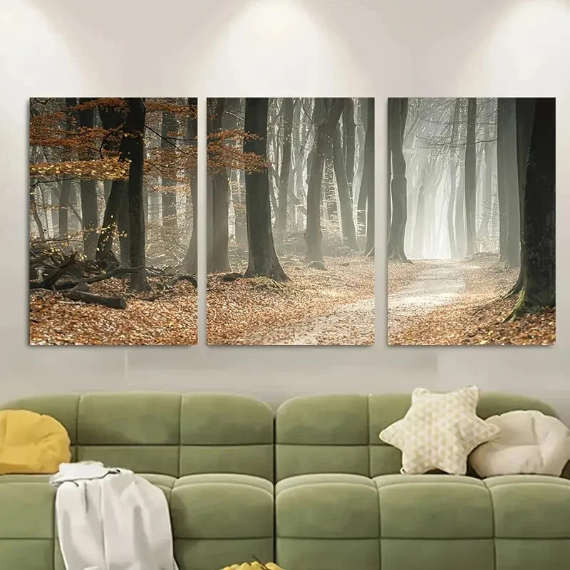 3pcs Foggy Autumn Forest Fall Metal Print Ready to Hang Art - Bella Home Decor