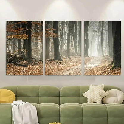 3pcs Foggy Autumn Forest Fall Metal Print Ready to Hang Art - Bella Home Decor