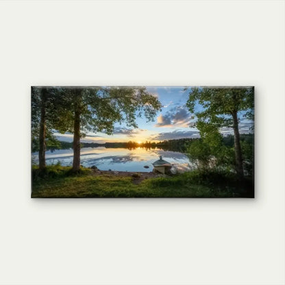 Trees Boat Lake Forest Wall Art Canvas Office Home Room Framed 120x60cm