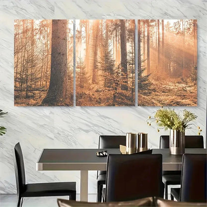 3pcs Vibrant Fall Foliage Scene with Sunlit Trees Metal Print Ready to Hang Art