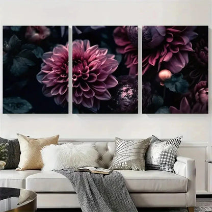 3pcs Abstract Deep Purple Floral Metal Print Ready to Hang Art - Bella Home Decor