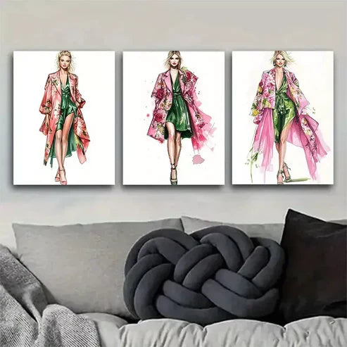 3pcs Fashion Sketch Style Triptych Wall Art Set Wall Art Canvas Unframed - High Quality Print 100% Australian Made Wall Canvas