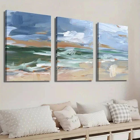 3pcs Abstract Beach Nautical Murals Landscape Wall Art Set Canvas Unframed - High Quality Print 100% Australian Made Wall Canvas - Bella Home Decor