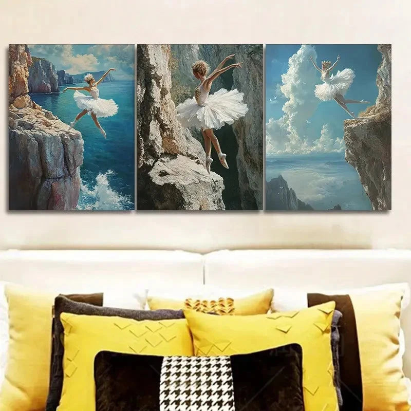 3pcs Ballerina Cliff Dance Wall Art Set Canvas Framed 60x90cm - High Quality Print 100% Australian Made Wall Canvas Ready to Hang - Bella Home Decor