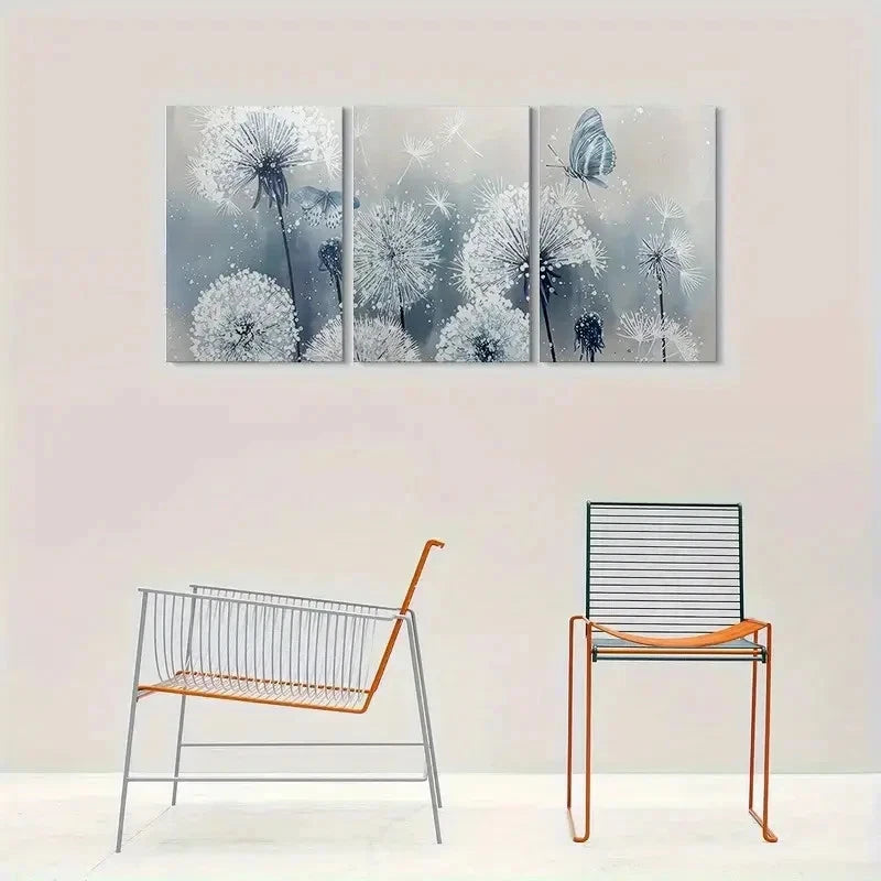 3pcs Dandelion and Butterfly Painting Metal Print Ready to Hang Art - Bella Home Decor