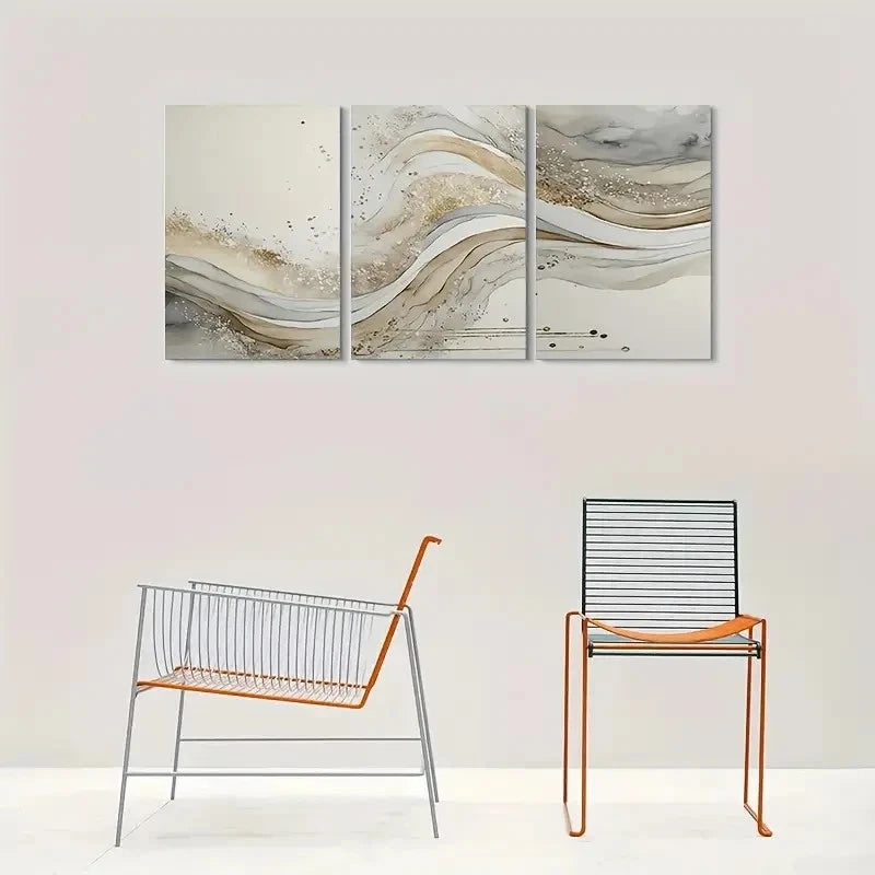 3pcs Golden & White Swirl Design Wall Art Set Canvas Framed 40x60cm - High Quality Print 100% Australian Made Wall Canvas Ready to Hang - Bella Home Decor