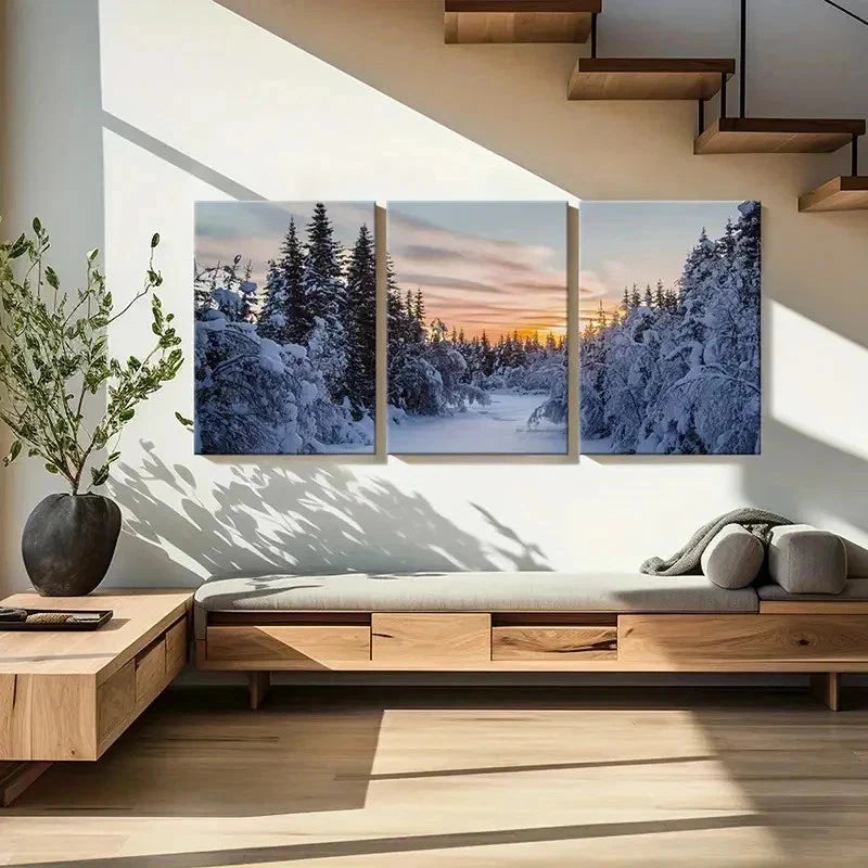 3pcs Snow Forest Natural Landscape Wall Art Set Canvas Framed 50x70cm - High Quality Print 100% Australian Made Wall Canvas Ready to Hang