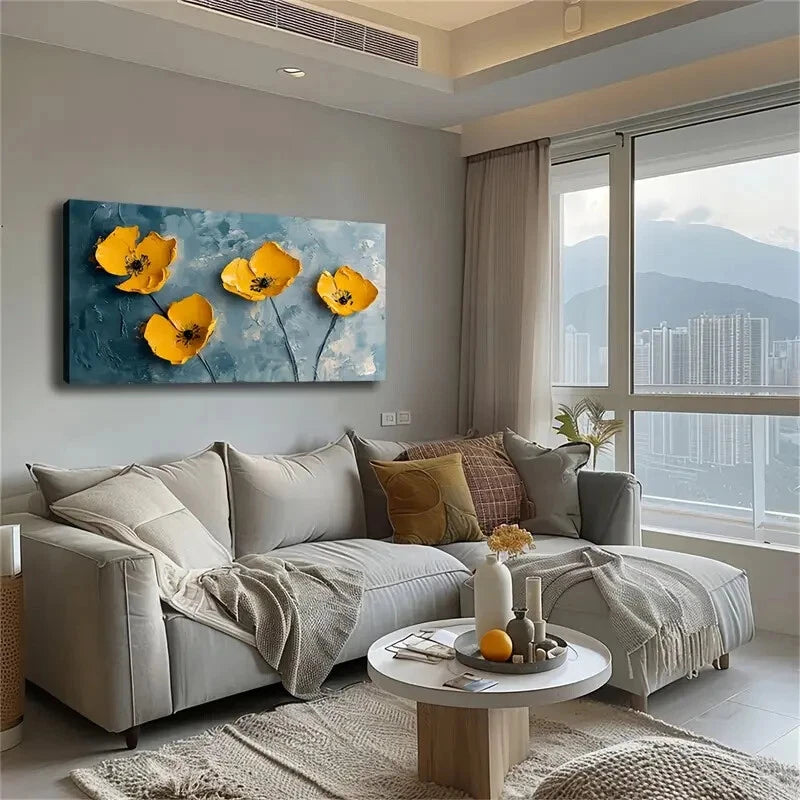 Modern Design Yellow Flowers Wall Art Canvas Office Home Room Framed 120x60cm - Bella Home Decor