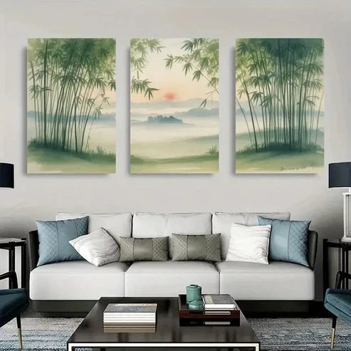 3pcs Serene Pine Trees & Misty Wall Art Set Canvas Unframed - High Quality Print 100% Australian Made Wall Canvas