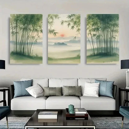 3pcs Serene Pine Trees & Misty Wall Art Set Canvas Unframed - High Quality Print 100% Australian Made Wall Canvas