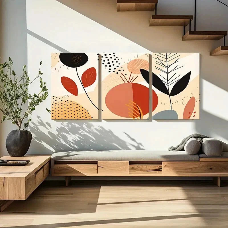 3pcs Abstract Floral Geometric Patterns Art Metal Print Ready to Hang Art - Bella Home Decor