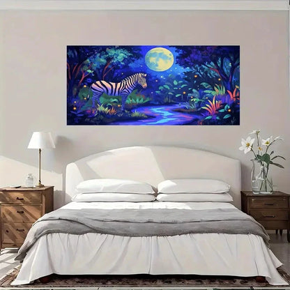 Moonlit Zebra Night Wall Art Canvas Office Home Room Framed 120x60cm