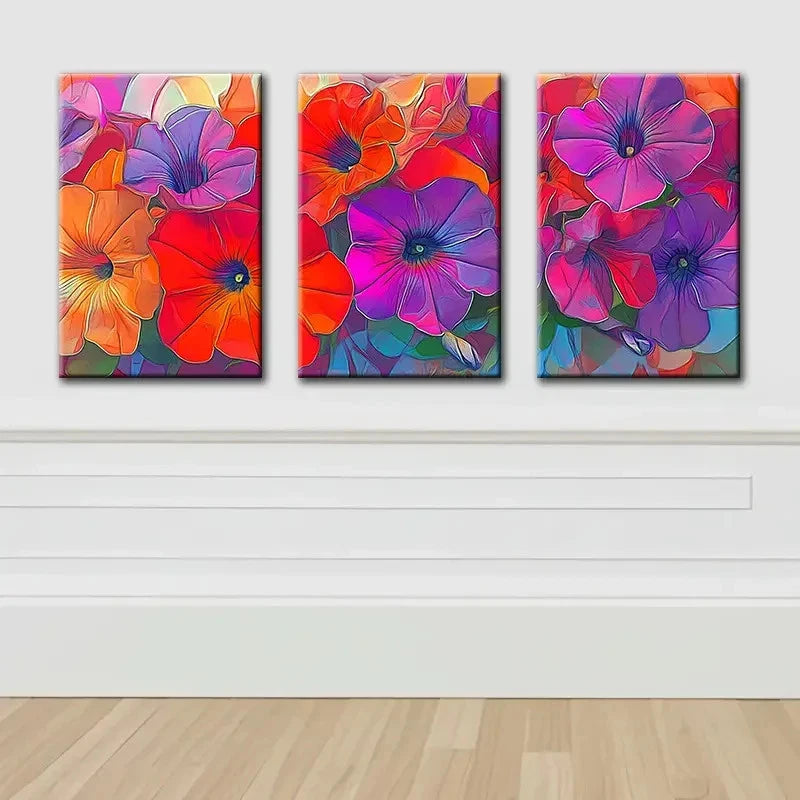 3pcs Vibrant Petunia Floral Wall Art Set Canvas Framed 50x70cm - High Quality Print 100% Australian Made Wall Canvas Ready to Hang